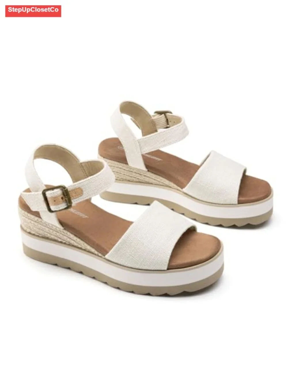 Buckle Ankle Strap Wedge Espadrille Sandals with EVA Platform